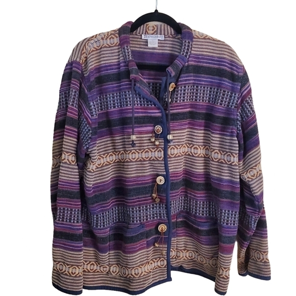 Dress Barn Vintage Navaho Southwest Cotton Woven Jacket Wood Buttons Size L - Picture 1 of 6